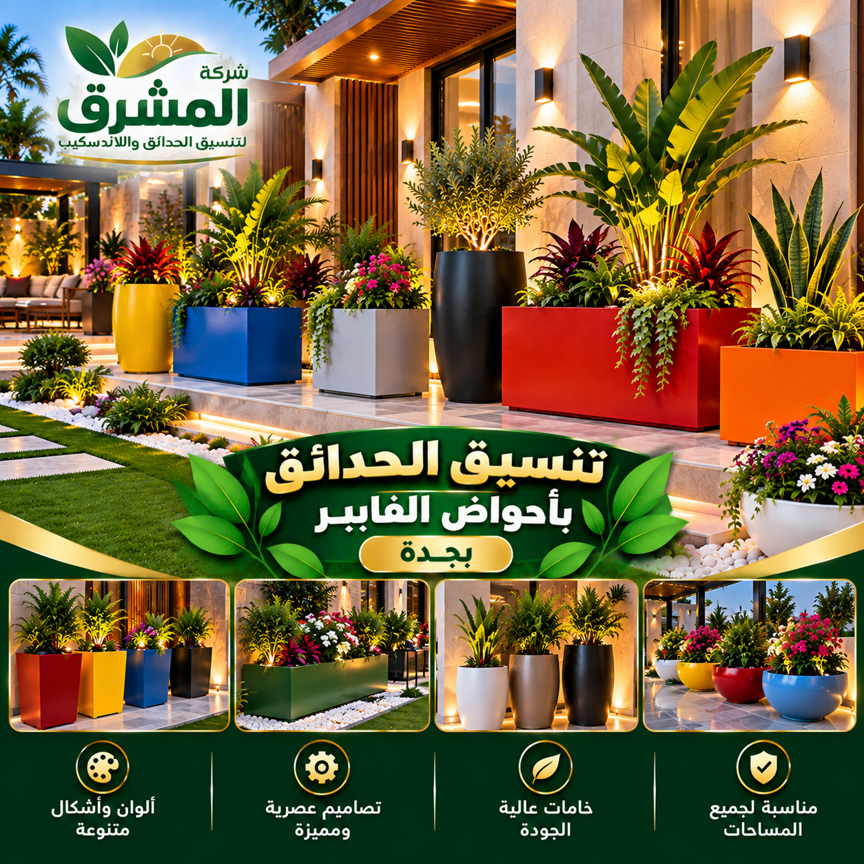 تنسيق الحدائق بأحواض الفايبر بجدة